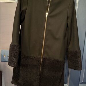 Club Monaco Black Zip-Front Coat with Faux Shearling Trim